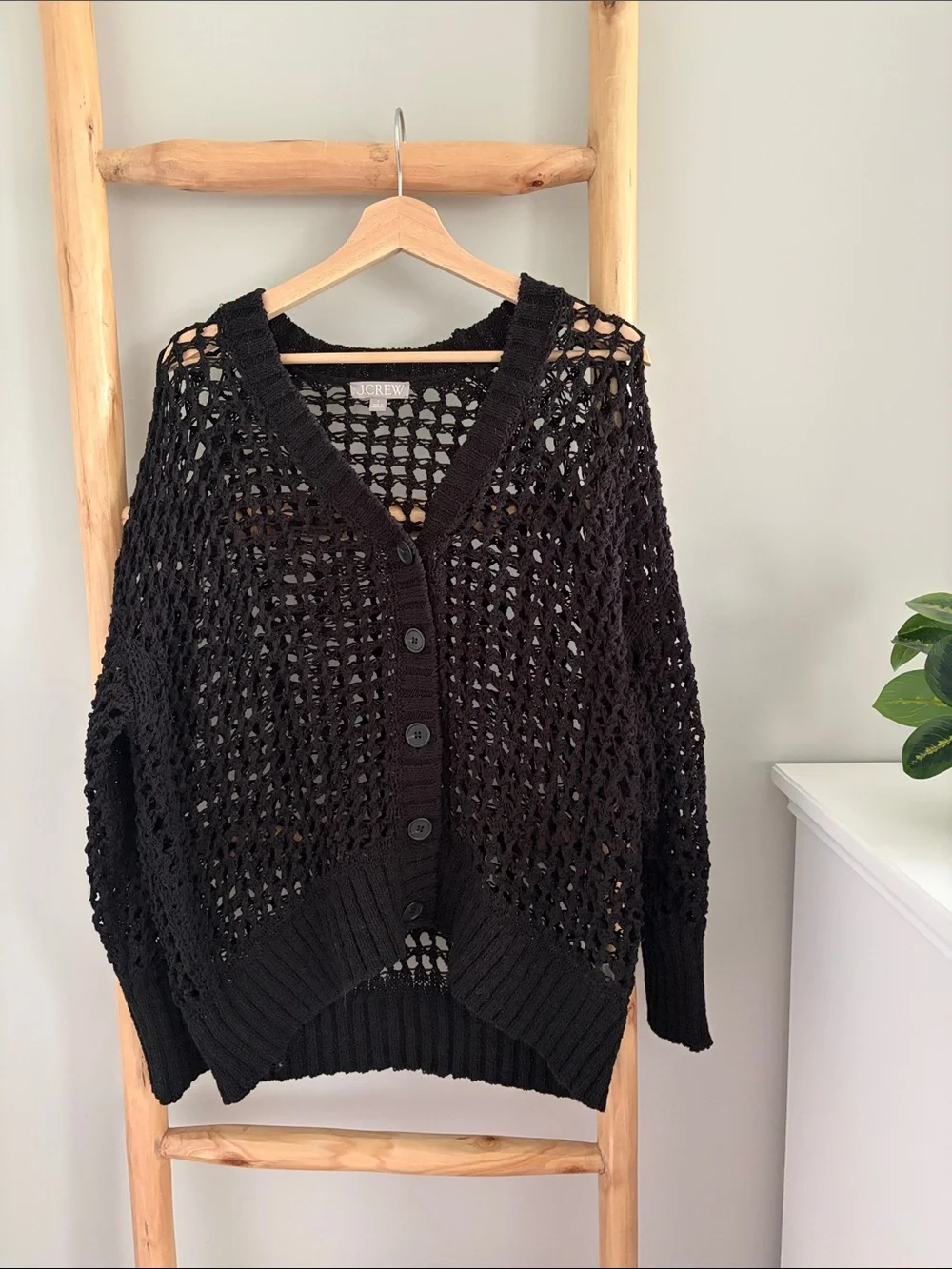 J. Crew Montauk Open Knit Black Cardigan Sz Small